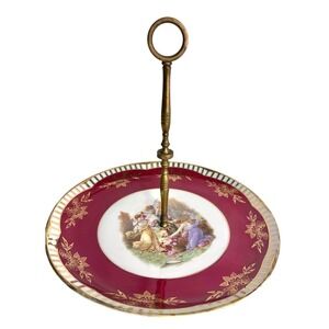 Vintage Bavaria Porcelain Serving Plate with Brass Handle